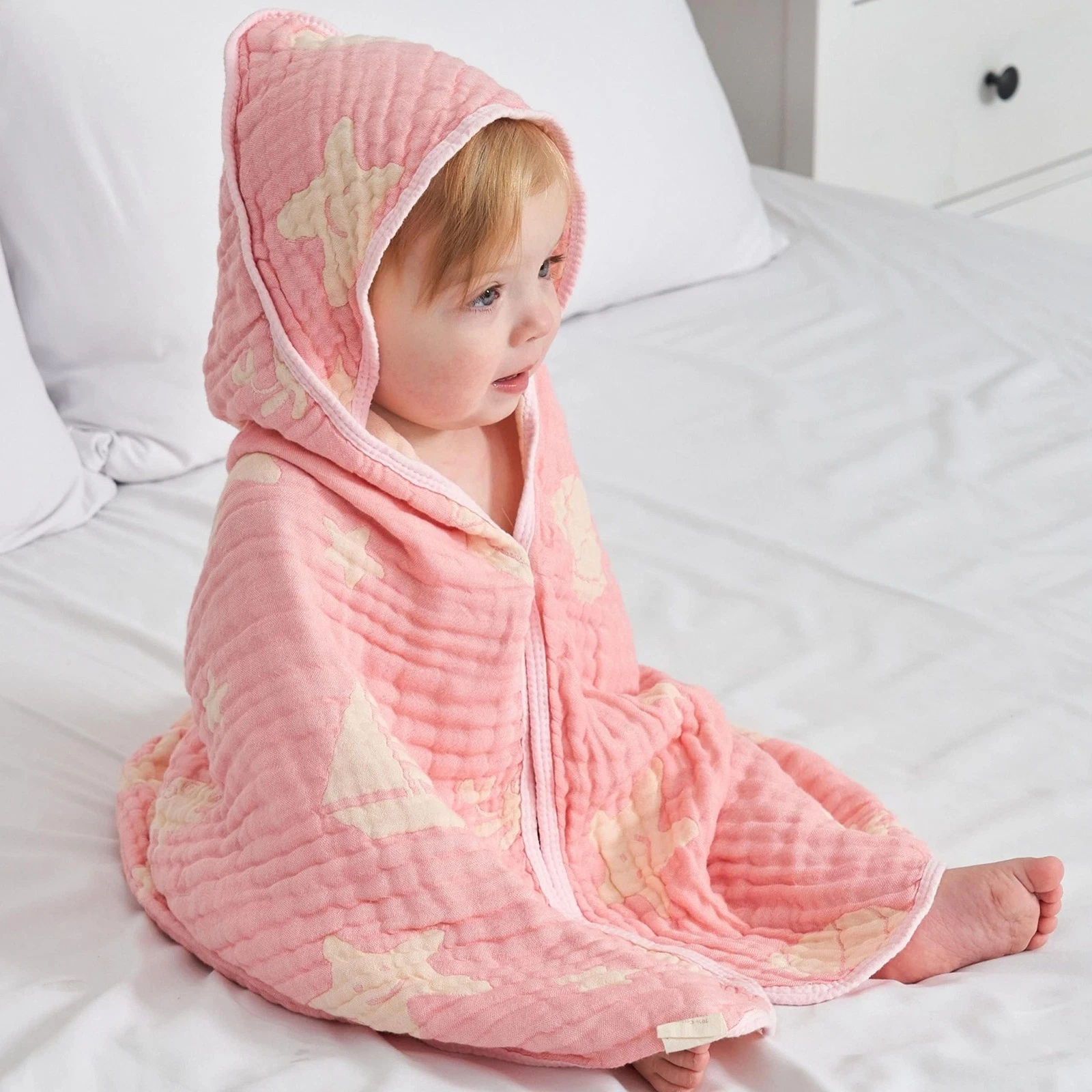 Ultra-Soft Muslin Baby Hooded Towel - 32 x 32 Inches, Ideal for Bath & Beach,...