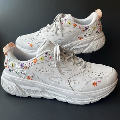Hoka One One U Clifton L BP Womens Sneakers Size 12 Floral Embroidery White