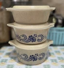 Vintage Pyrex Homestead Blue Casserole Dish Set of Three 471 472 473 With Lids