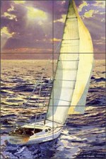 Sailboat Tile Backsplash Raenette Franklin Sailing Art Ceramic Mural RFA010