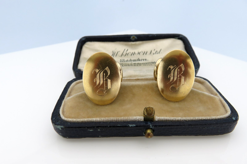 Antique Edwardian Art Deco era 14K Gold Engraved Initial B Cufflinks Buttons - Picture 11 of 12