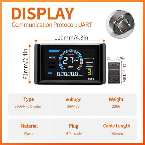 E-Bike 17A 26A 30A Sinus Controller + S966 (NFC) Farbdisplay + Gasgarnituren - Bild 21 von 27