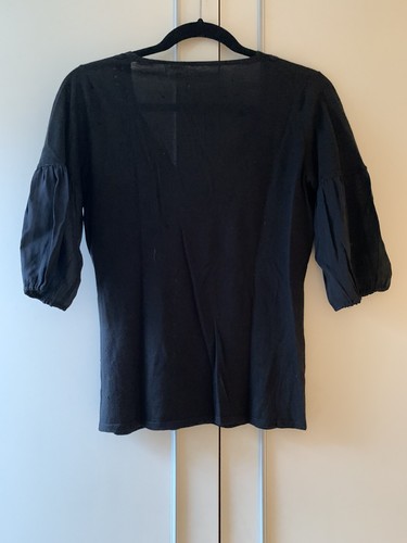 Elie Tahari Black Silk and Cashmere Knitted Short Sheer Sleeve Top Size Small - Picture 4 of 6