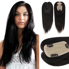 Women Topper Silk Top Human Cuticle Remy Hair Black Hair Top Pieces SP82#NC 16''