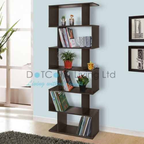 Wood Bookcase Bookshelf S Shape 6 Tier Shelves Free Shelving Storage Unit - Picture 15 of 15