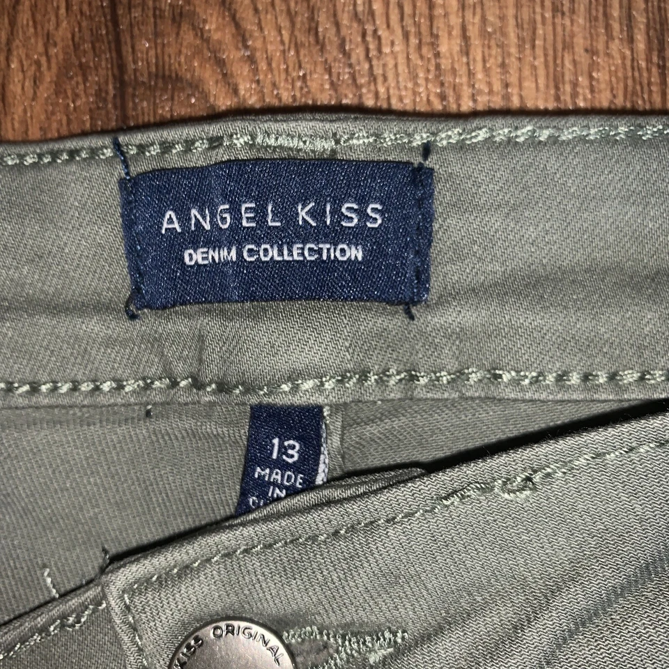 Angel Kiss Army Green Button Up Distressed Shorts Juniors size 13 Inseam 3" - Image 2 of 3