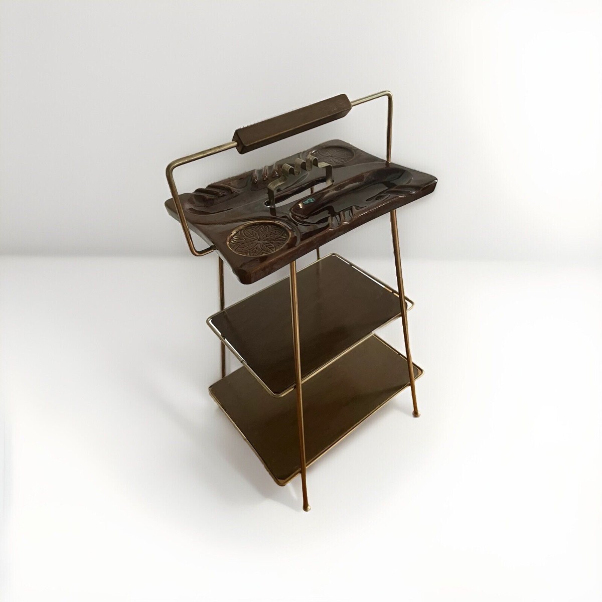 Vintage MCM Ceramic Ashtray Stand Side Table Brown | eBay