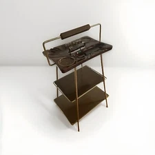 Vintage MCM Ceramic Ashtray Stand Side Table Brown