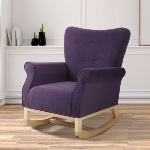 Modern Velvet Rocking Chair Nursery Accent Chair Upholstered Rocker Armchair - Picture 11 of 36