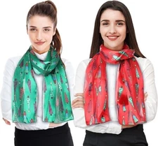 CBC Crown Red Green Christmas Tree Theme Christmas Scarfs, 13"x60" Made in Korea