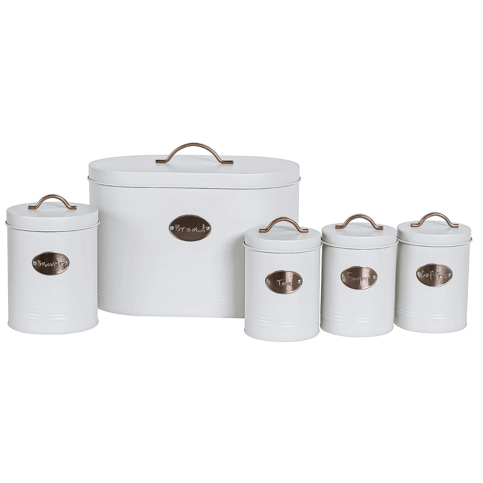 White 5pcs Kitchen Container Storage Set Bread Bin Tea Sugar Coffee Biscuit Tins