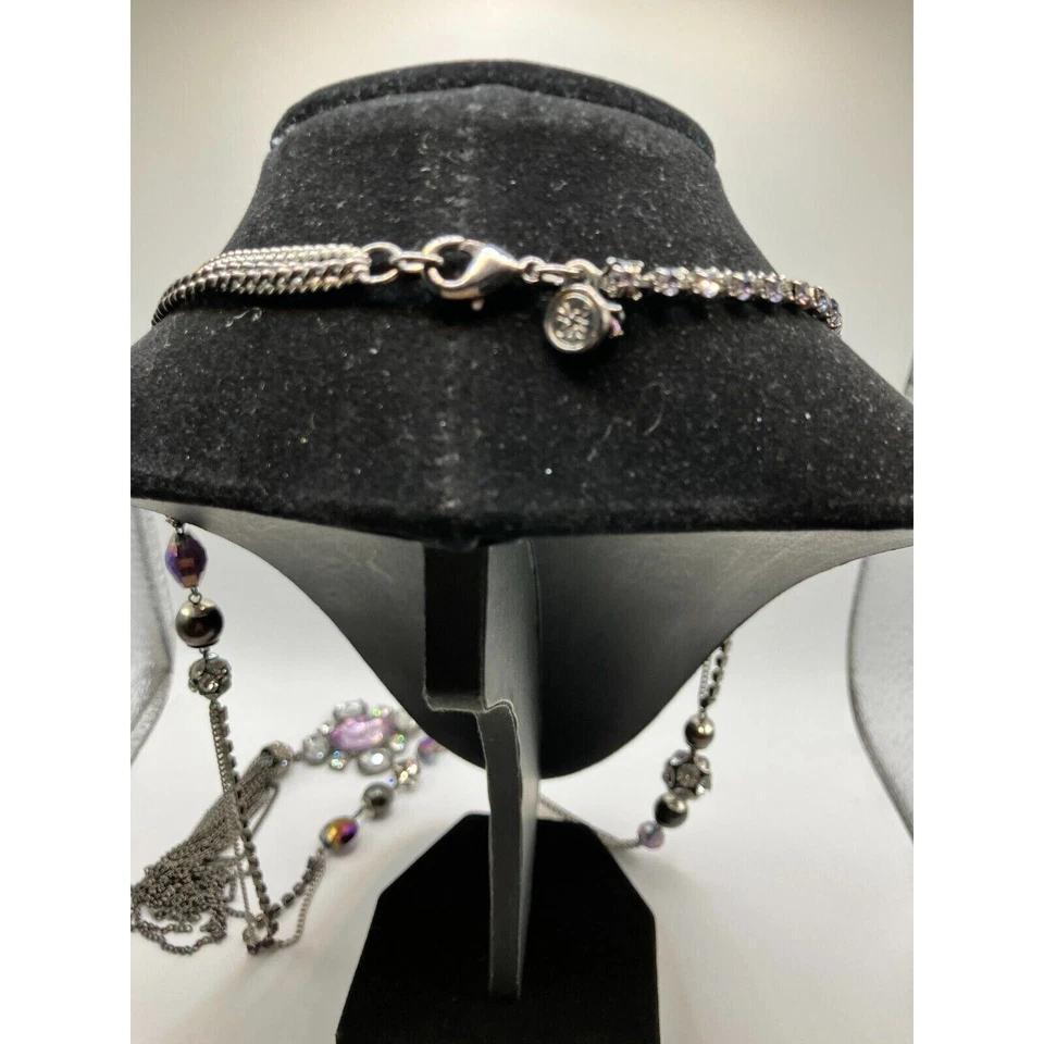 Vera Wang Collar Largo Púrpura, Estrás y Cadena Tono Plateado! Foto 4 de 4