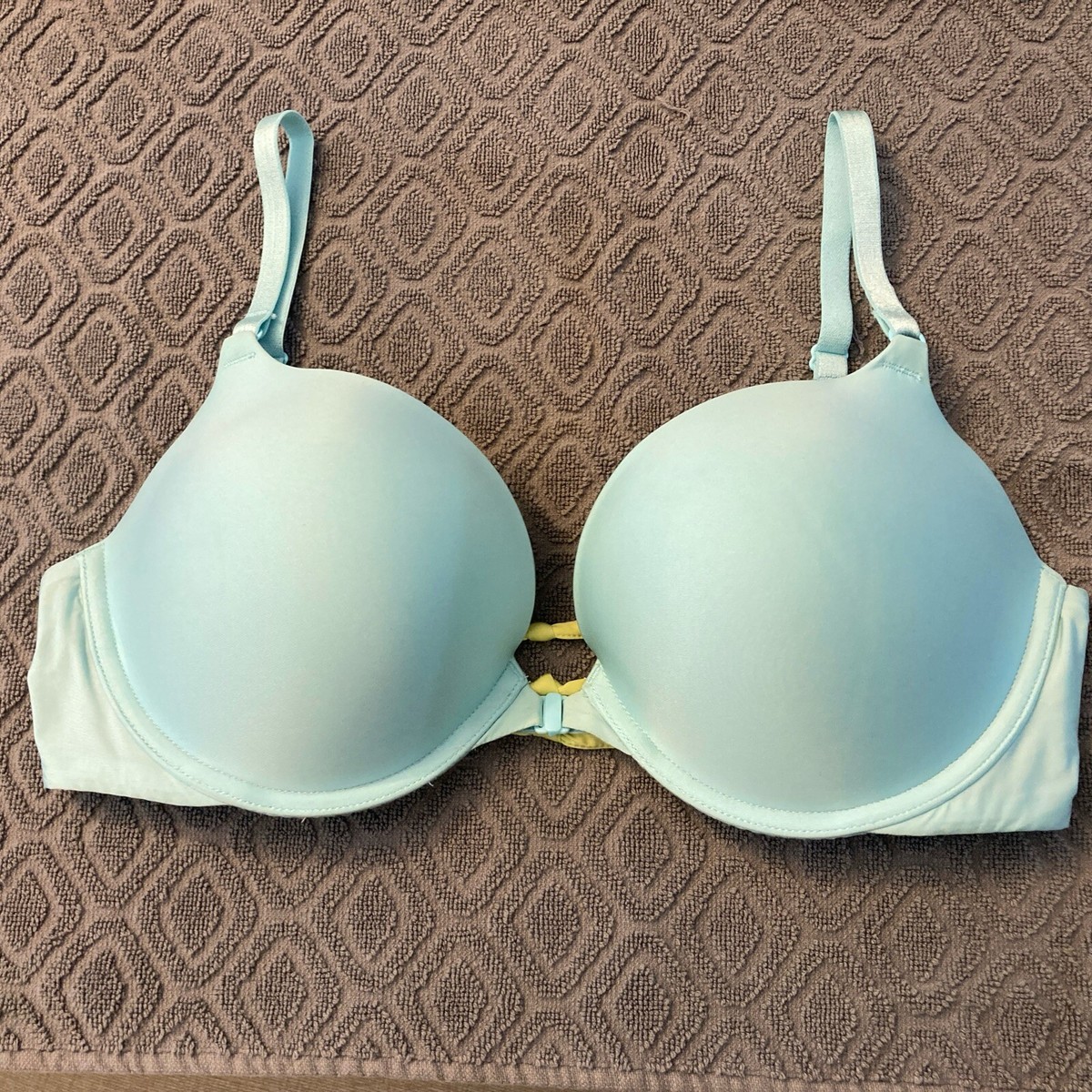 Victoria's Secret Push Up Bra 36D Lace Caged Back Blue Neon Green