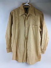 Paul Fredrick Shirt Men's Size 15.5-32 Tan Check Button Up 80's Two Ply Pinpoint
