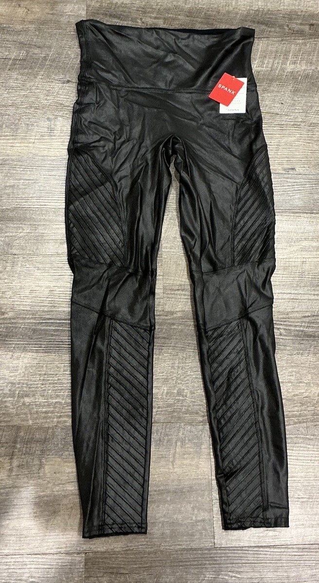 NWT SPANX Black LARGE Faux Leather Moto High Waisted 7/8 Length