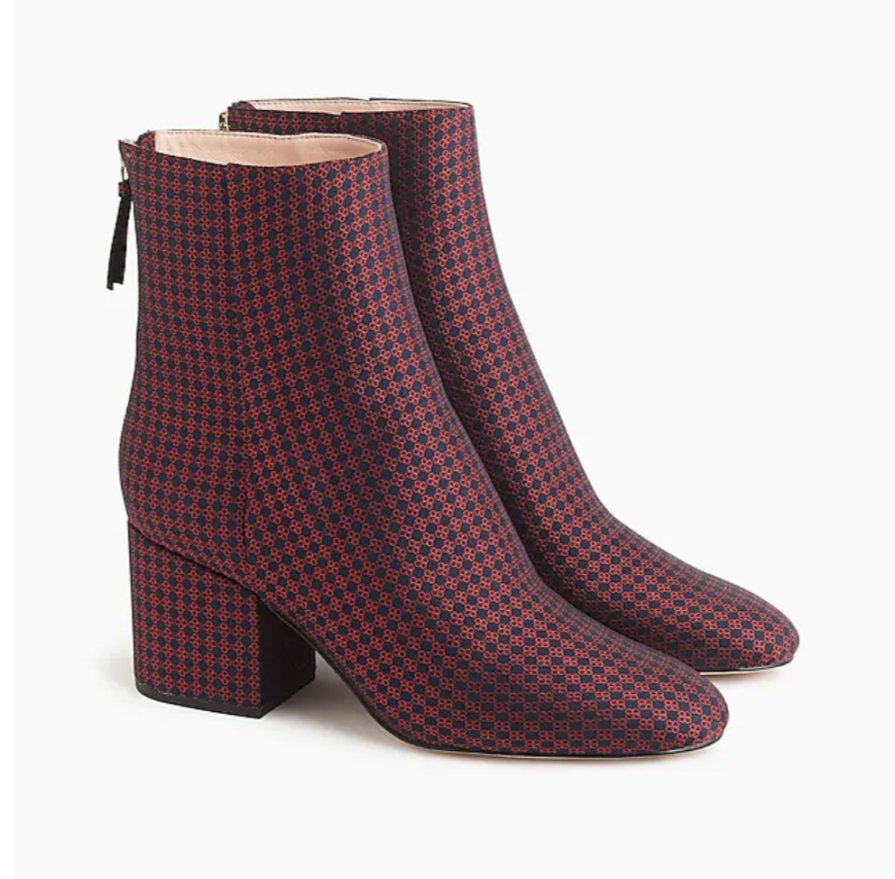 $248 Sadie ankle boots in silk tie print-K0071-NAVY RED