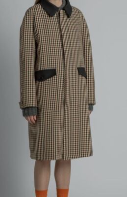 Plan C Women's Beige Pointed Collar Damier Check Coat Size 40