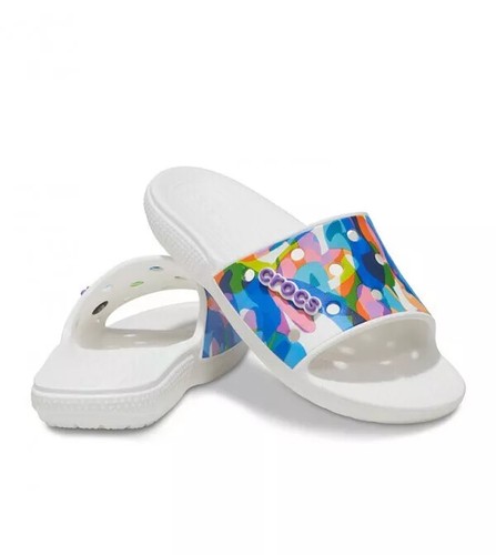 NEU! Crocs Classic Bubble Block Slide Unisex Sandalen Pantoletten weiß blau Sommer