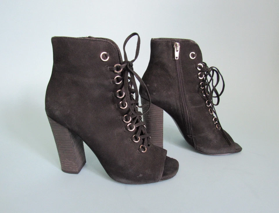 TALLA: 6.5 STEVE MADDEN - FREEME Botines Negros con Cordones Botines Peep-Toe Mujeres Foto 2 de 4