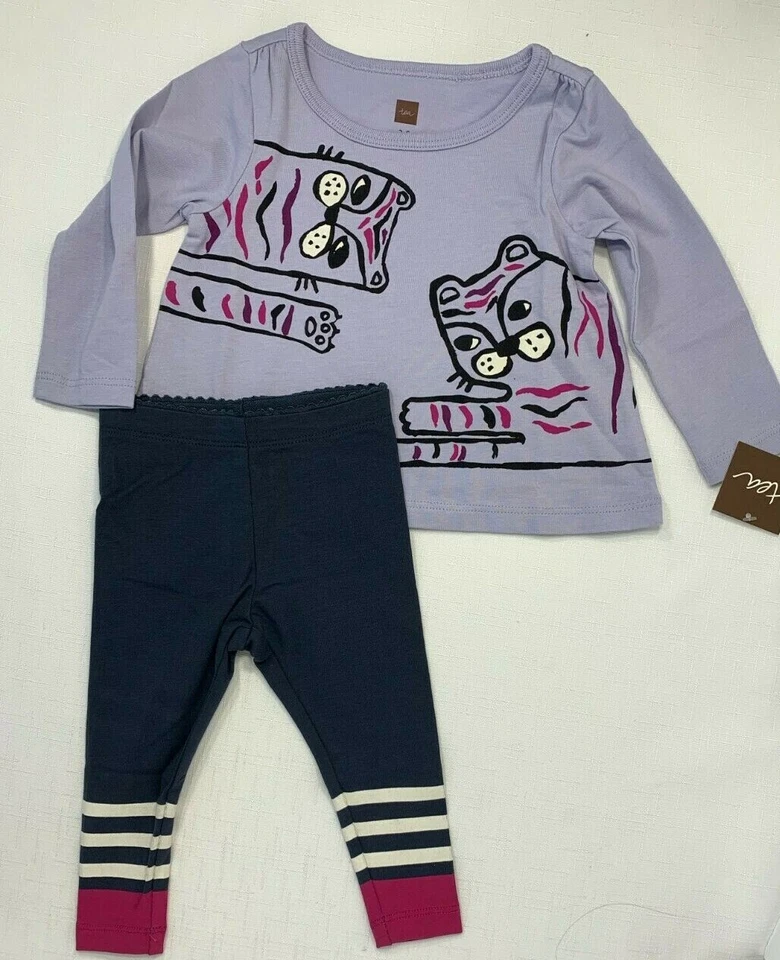 Новый с Ярлыками чай коллекции девочек 3-6 месяцев фиолетовый Tiger Cat рубашка и леггинсы комплект - Изображение 3 из 4
