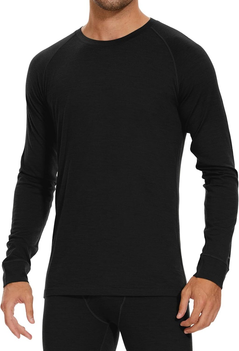 Men's 100% Merino Wool Base Layer Top Ski Winter Thermal Underwear