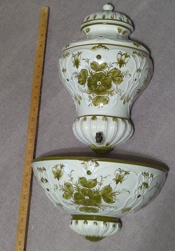 Porcelain Hand Painted 37/76 Italy LAVABO WALL HANGING PLANTER FAUCET White Gree - Picture 17 of 22