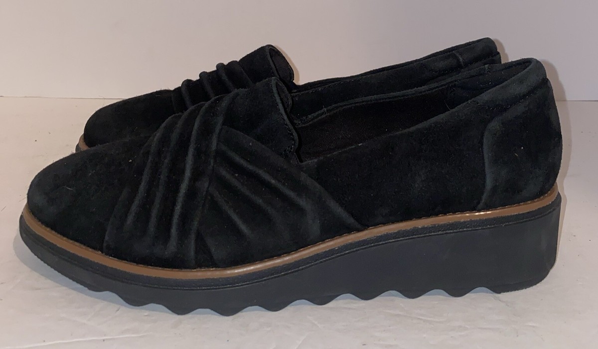 Clarks Sharon Dasher Women's M Black Suede Comfort Loafer Soft - Main Image