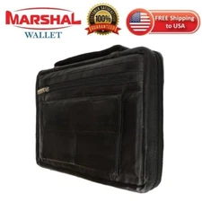 Black Genuine Leather Bible Book Cover Zippered Bag Organizer Case