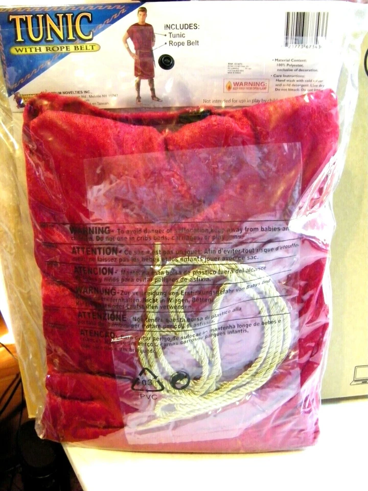 Túnica Romana Disfraz Adulto Con Cinturón Cuerda Dorada Nuevo En Embalaje Original. Foto 3 de 3