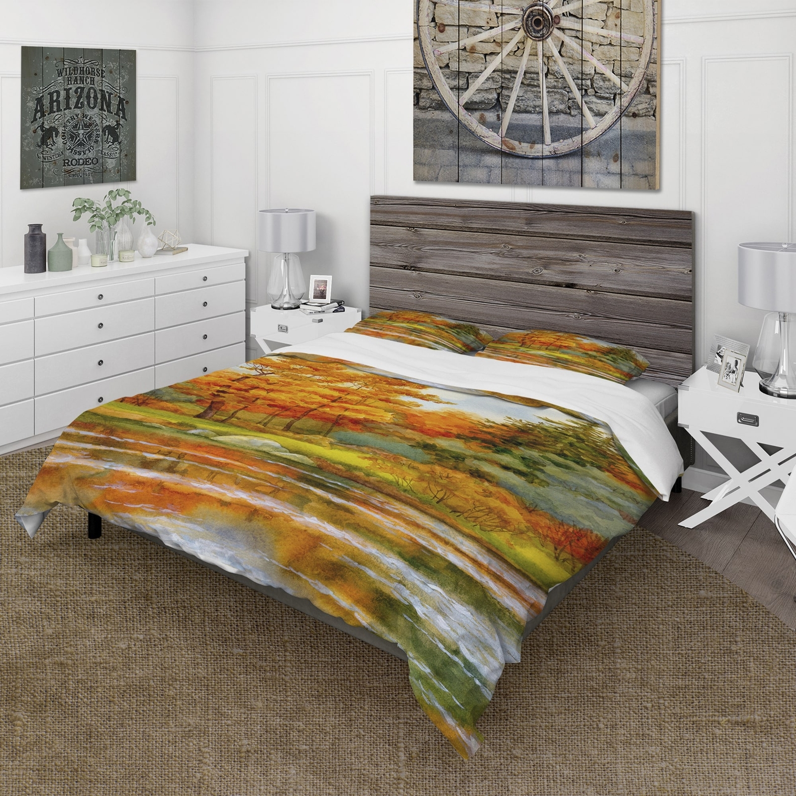 Autumnal Forest Lakeside Art - Serene Lake House Wall Decor