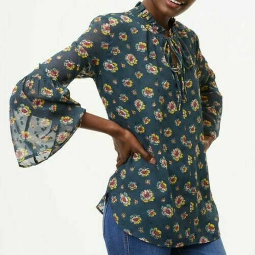 LOFT Peony Floral Print Tie Neck Bell Sleeve Lined Blouse Size XXLP - NEW