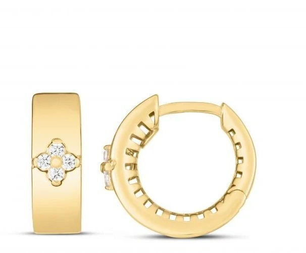 14k 黄金 0.20 克拉天然钻石三叶草花环耳环带扣 — 第 3/4 张图片