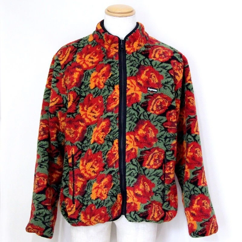 Supreme Roses Sherpa Fleece Reversible Jacket Size L Red black