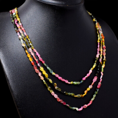 110.00 Cts Natural 3 Strand Watermelon Tourmaline Oval Beads Necklace NK 20E75