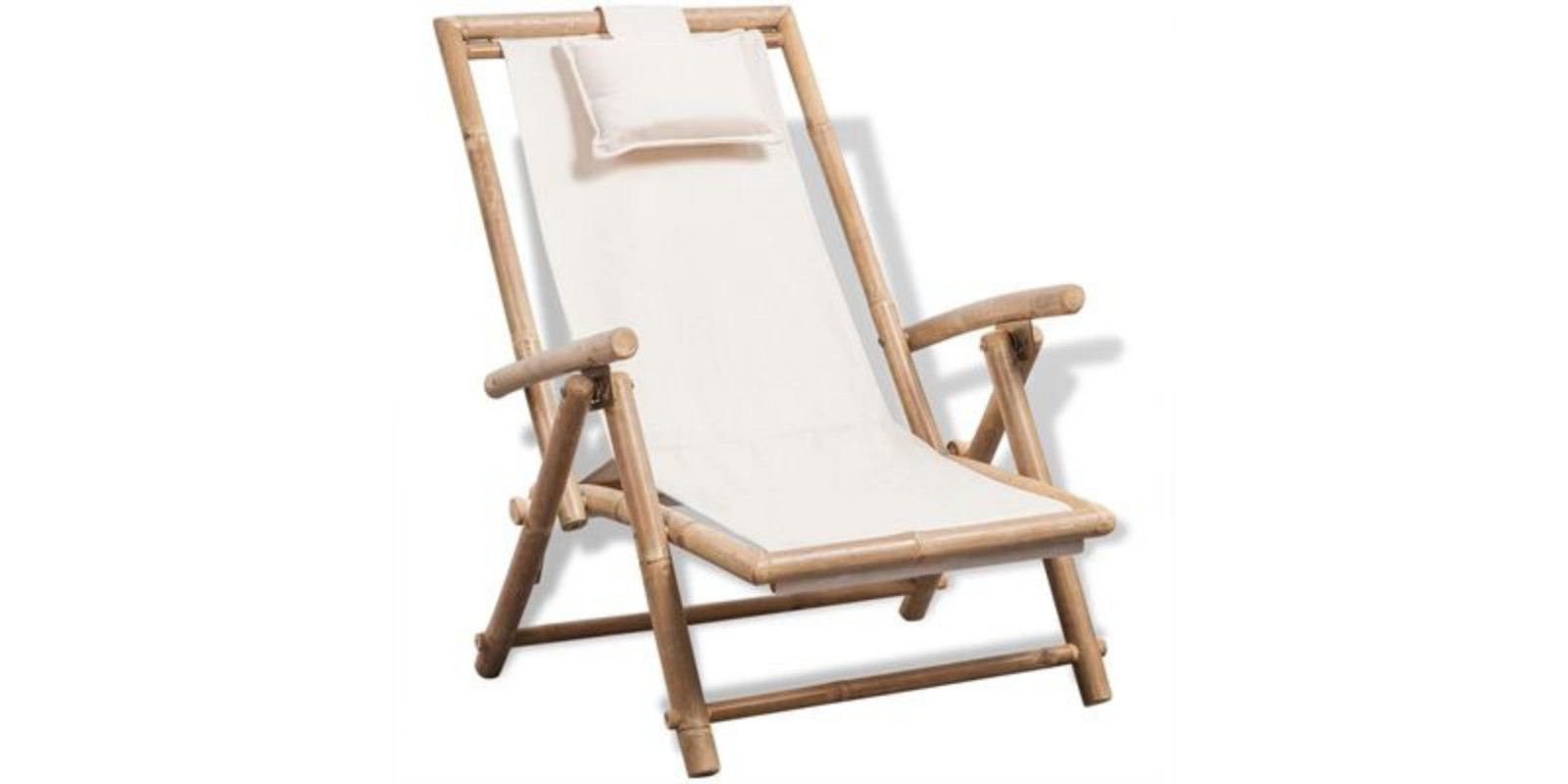 Chaise longue relax extérieur de terrasse en bambou pliable avec oreiller coton amovible