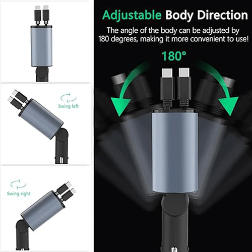 4 IN 1 Retractable Car Charger Cable Dual Port USB C PD Fast Charging Adapter US - Picture 3 of 16