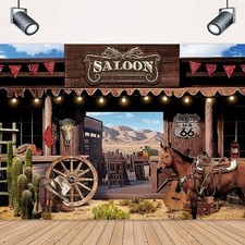 Western Backdrop 7Wx5H Feet Vintage Wild West Saloon Bar Rustic Wooden Barn D...