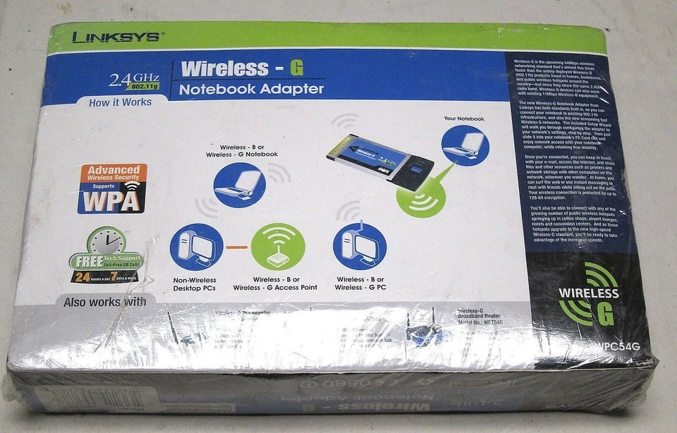 LINKSYS WPC54G WIRELESS G NOTEBOOK ADAPTOR NEW IN BOX - Image 2 of 2