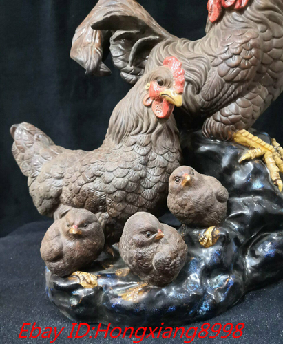 16'' Old China Shiwan Porcelain 12 Zodiac animal Chickens cock hen chick Statue - Picture 3 of 9