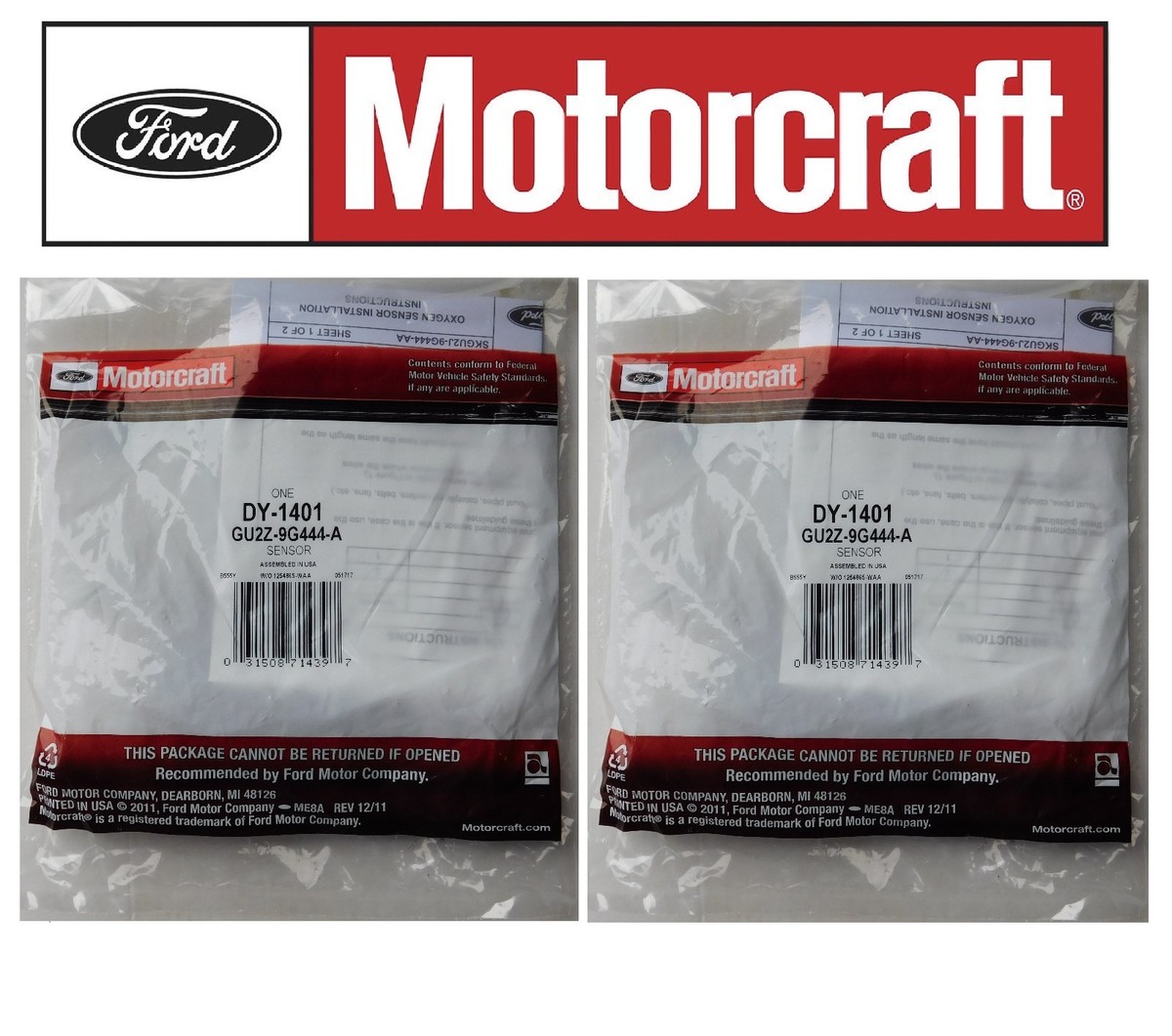Genuine Ford Motorcraft O2 Oxygen Sensor Dy1401 Bag for sale