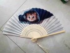 Kitten in Sleeve Silk Nylon Handheld Fan Folding Hand Fan Cat Handmade