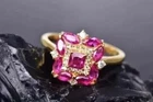 Art Deco Vintage Princess Cut Ruby & Lab Created Diamond 925 Silver Wedding Ring