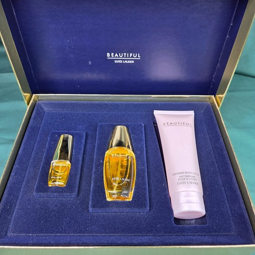 Estee Lauder Beautiful Eau De Parfum Gift Set 3-Pcs Body Lotion Travel Spray NIB