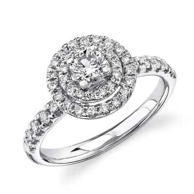 14K Weißgold Verlobungsring Rund Brillant Doppelte Halo 0.95 CTW Natur - Bild 1 von 4