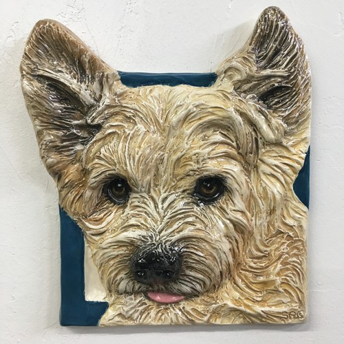 Cairn Terrier Dog Tile Bas-Relief Ceramic IN STOCK sculpture Alexander Art - Picture 2 of 5