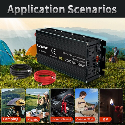 2000W/4000W Wechselrichter 12V auf 110V 120V Wandler 2USB 2AC LED Display Camp - Bild 7 von 9