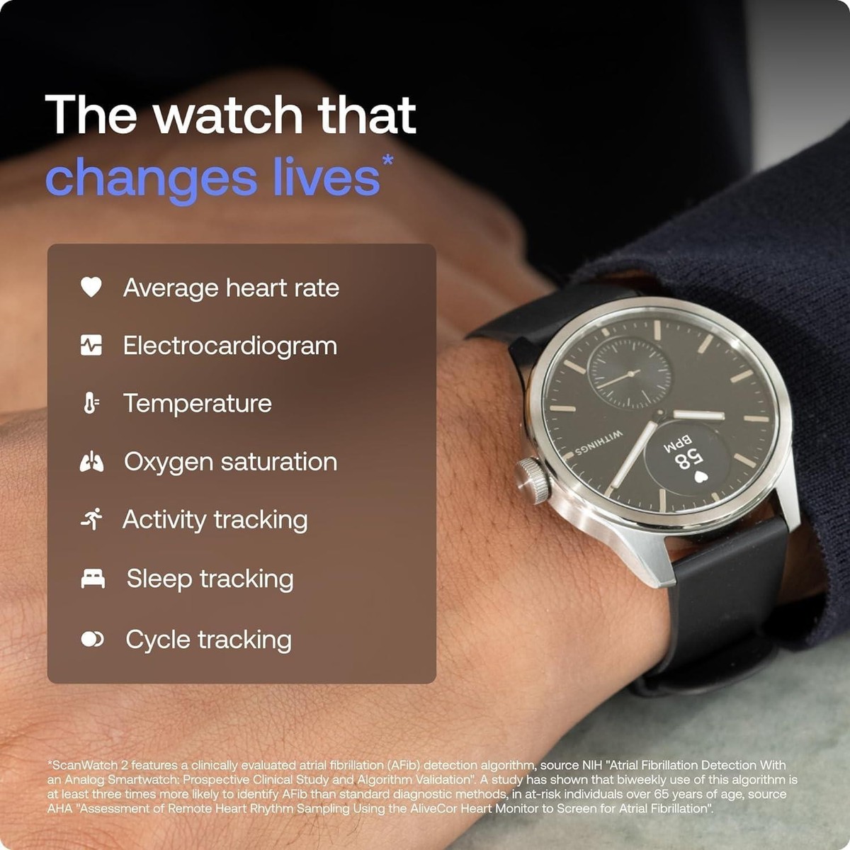 Withings Scanwatch 2 42MM Stainless Steel Case Black Band HWA10