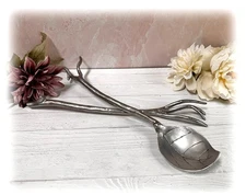 Botanical Leaf and Twig Design Spoon 16” and Fork 13” Salad Servers