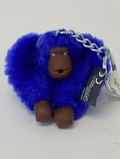 Kipling SANDRA Blue Plush Gorilla Keychain – Soft Monkey Bag Charm 6" x 1.75"