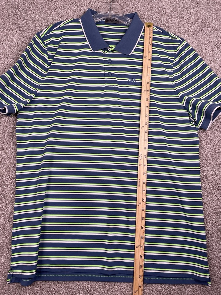 G/Fore Polo Shirt Perforated Striped Neon Green Blue Golf Stretch Mens ...